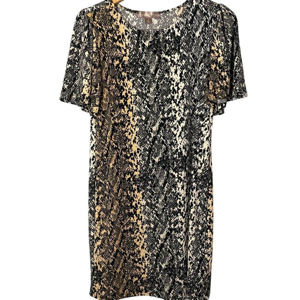 Alexandra + Oak Boat Neck Short Sleeve Snakeskin Neutral Shift Dress NWOT Sz S